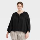Women's Plus Size Raglan Long Sleeve Tie-front Top - A New Day Black