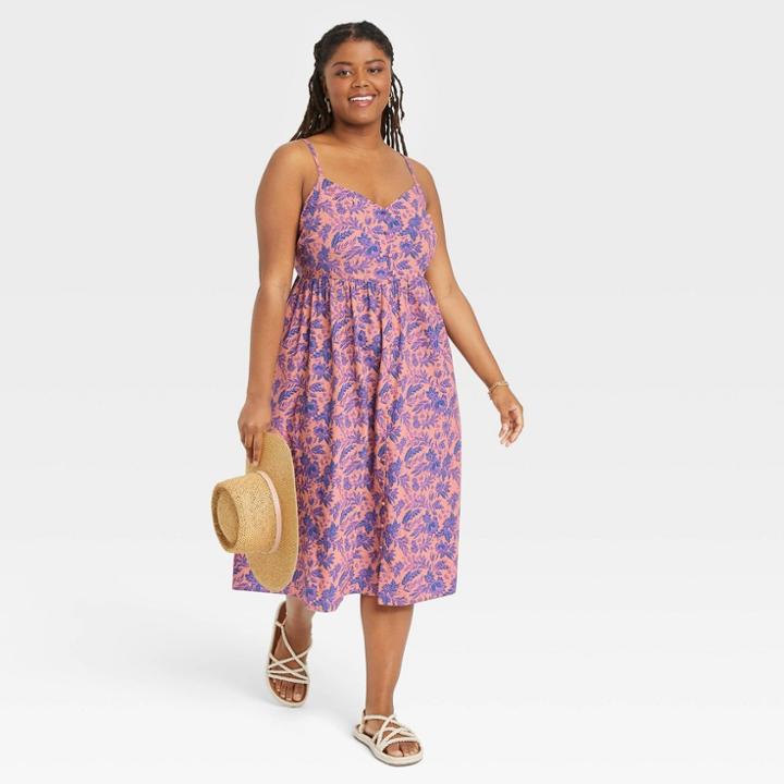 Women's Plus Size Sleeveless Tie-back A-line Dress - Universal Thread Pink Floral