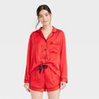Women's Satin Pajama Set With Eyemask - Stars Above Red