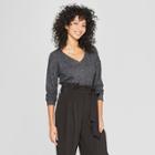 Women's Long Sleeve Cozy Knit Blouse - A New Day Dark Charcoal