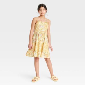 Girls' Cami Woven Floral Tiered Dress - Art Class Yellow