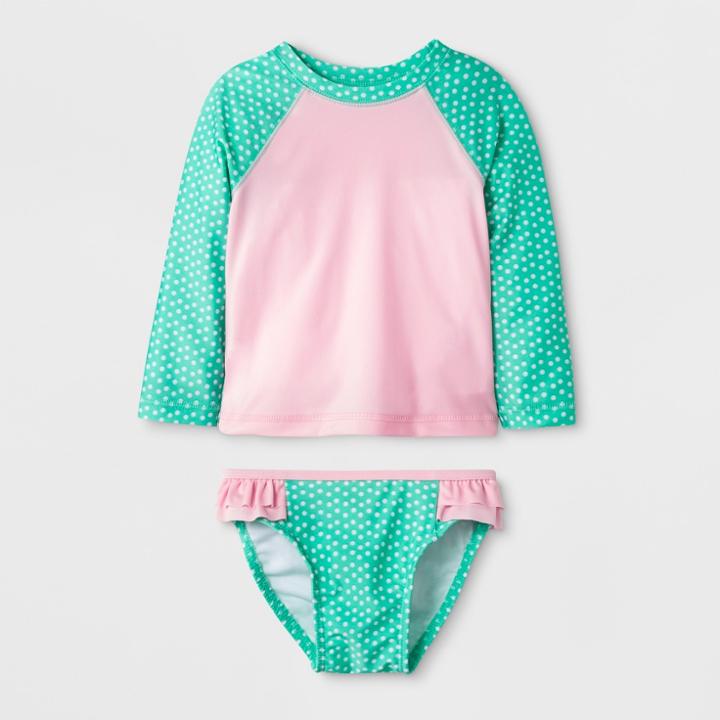 Baby Girls' Long Sleeve Rash Guard Set - Cat & Jack Pink/turquoise