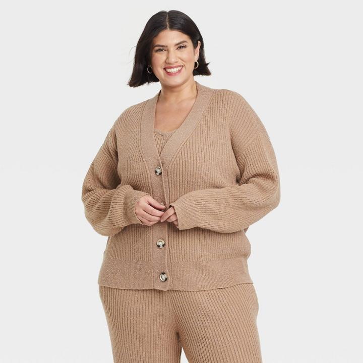 Women's Plus Size Cardigan - Ava & Viv Tan