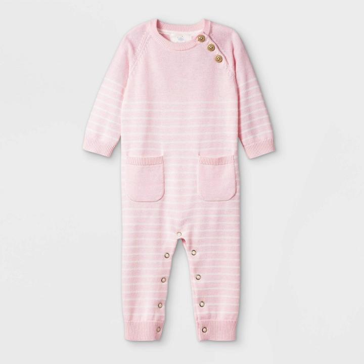 Baby Girls' Basic Striped Coverall - Cloud Island Pink