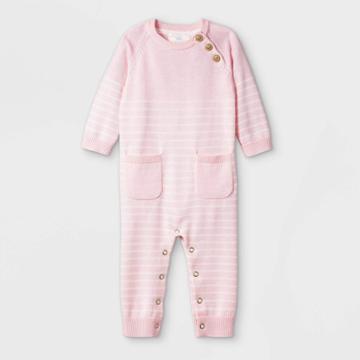 Baby Girls' Basic Striped Coverall - Cloud Island Pink