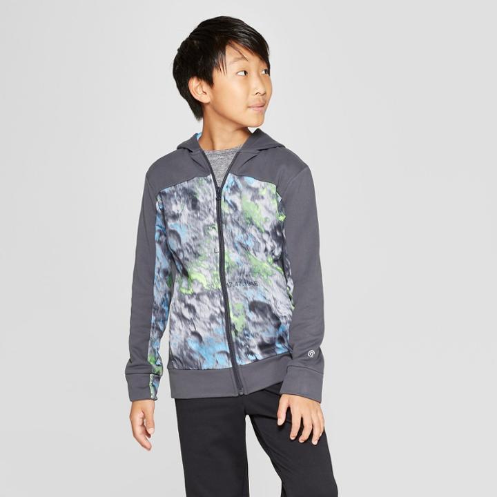 Boys' Printed Tech Fleece Full Zip Hoodie - C9 Champion Charcoal Grey Crater Print