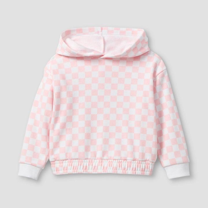 Grayson Mini Toddler Girls' Checkered Fleece Hooded Sweatshirt - Pink