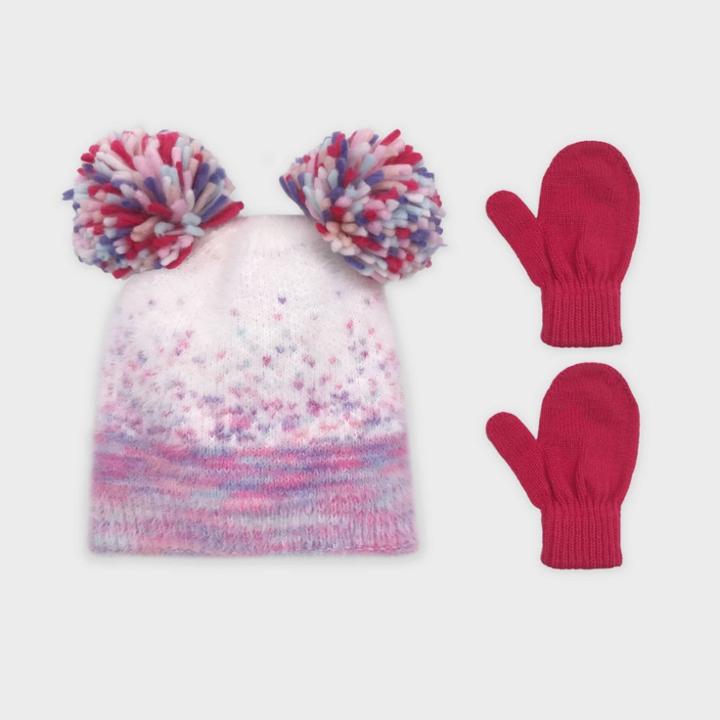 Toddler Girls' Knitted Ombra Beanie And Basic Magic Mittens Set - Cat & Jack Purple/pink 12-24m, Pink/purple