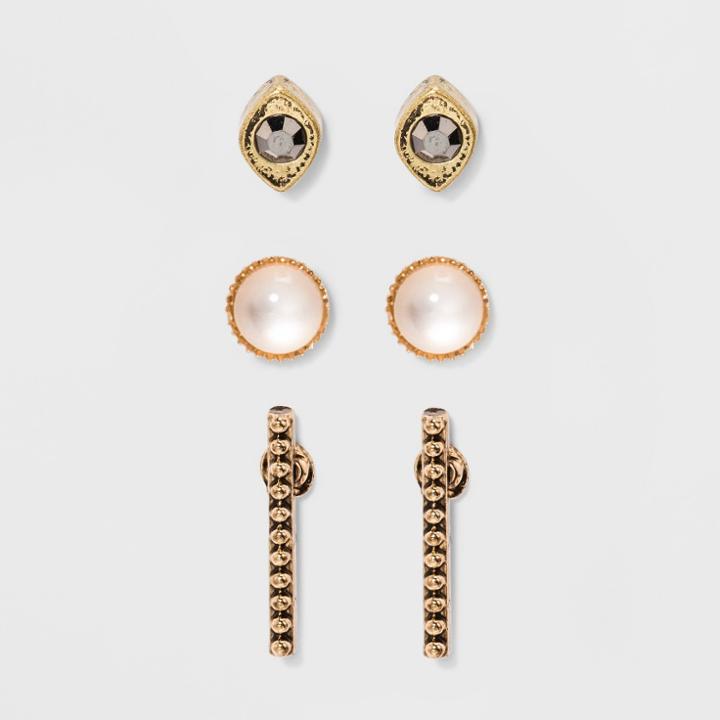 Bar, Evil Eye And Stone Stud Earring Set 3ct - Universal Thread,