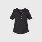 Maternity Elbow Sleeve V-neck Henley Top - Isabel Maternity By Ingrid & Isabel Black