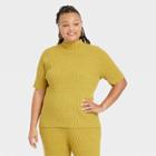 Women's Plus Size Mock Turtleneck Ribbed Pullover Sweater - Ava & Viv Green X