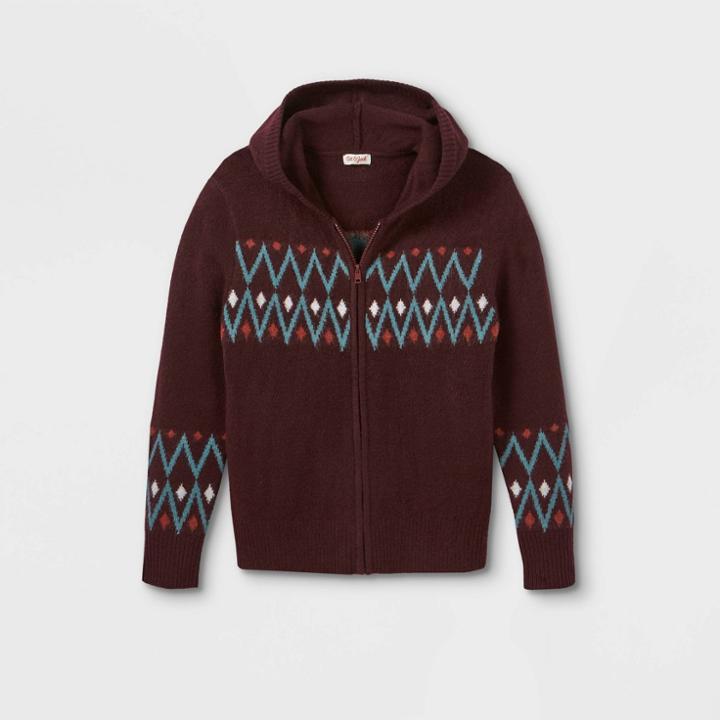 Boys' Full-zip Fair Isle Hooded Sweater - Cat & Jack Burgundy
