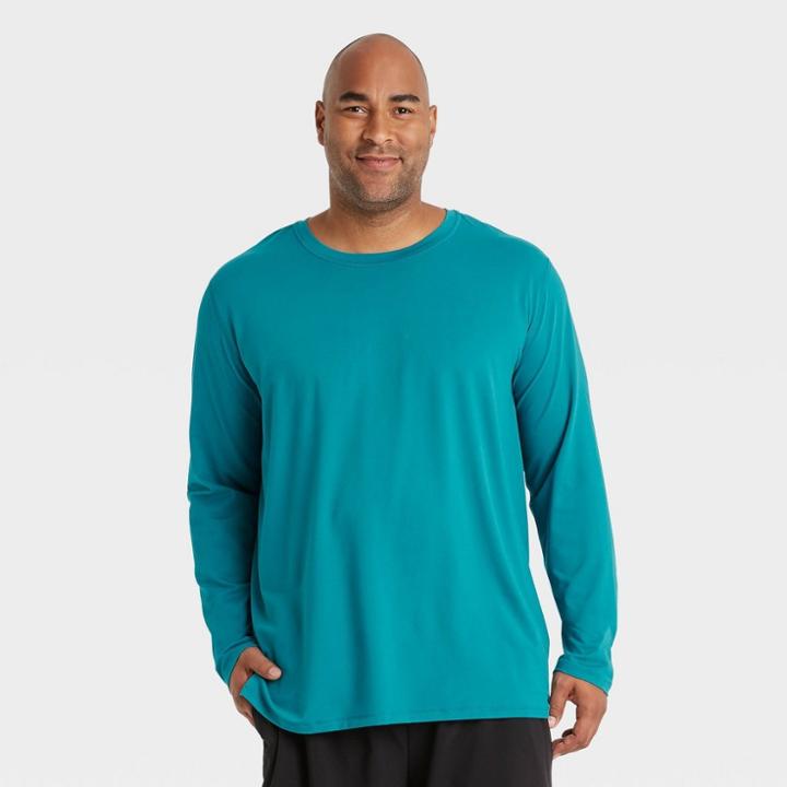Men's Big & Tall Long Sleeve Performance T-shirt - All In Motion Turquoise