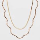 Wavy Crystal And Herringbone Chain Multi-strand Necklace - A New Day Burgundy, Red