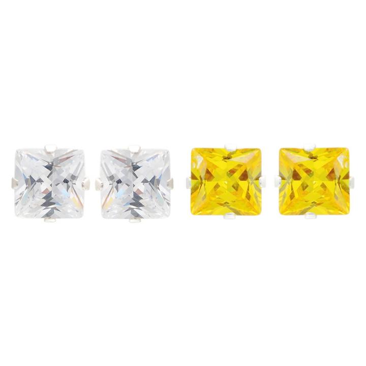 Journee Collection 4 1/2 Ct. T.w. Square-cut Cz Prong Set Stud Earrings Set In Sterling Silver - Yellow/white, Girl's