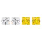 Journee Collection 4 1/2 Ct. T.w. Square-cut Cz Prong Set Stud Earrings Set In Sterling Silver - Yellow/white, Girl's