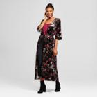 Women's Floral Printed Tie Front Layering Top - Xhilaration Black