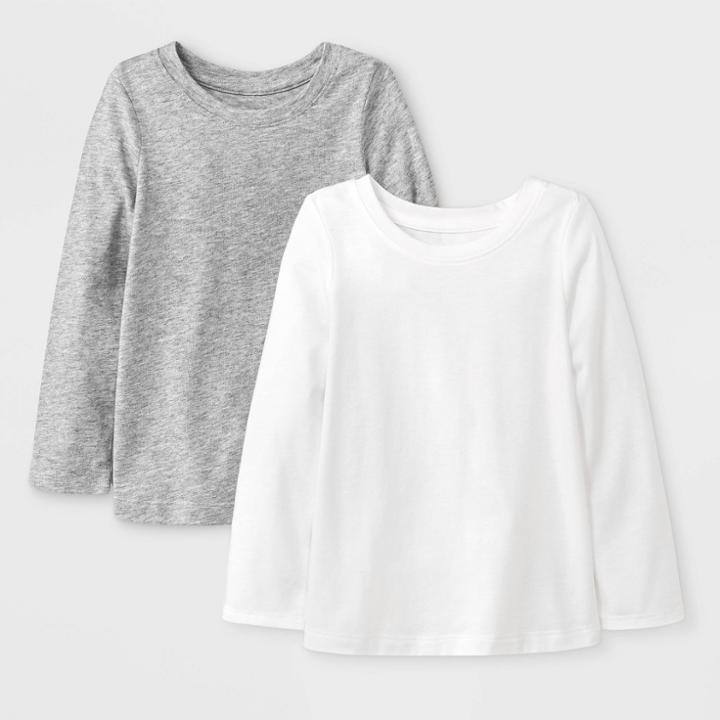 Toddler Girls' 2pk Long Sleeve Solid T-shirt - Cat & Jack White/gray