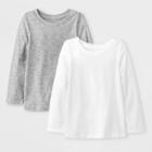 Toddler Girls' 2pk Long Sleeve Solid T-shirt - Cat & Jack White/gray