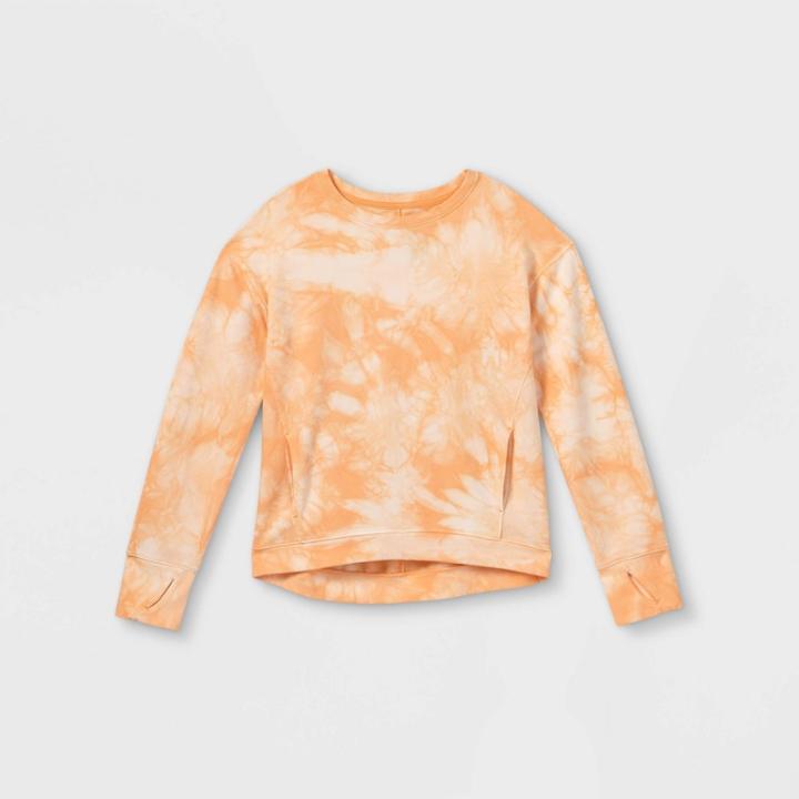 Girls' Lightweight Fleece Pullover Sweatshirt - All In Motion Orange
