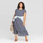 Women's Plus Size Floral Print Short Sleeve Crewneck Maxi Dress - Universal Thread Blue X