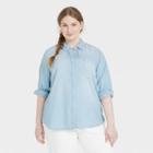 Women's Plus Size Long Sleeve Denim Button-down Shirt - Universal Thread Blue