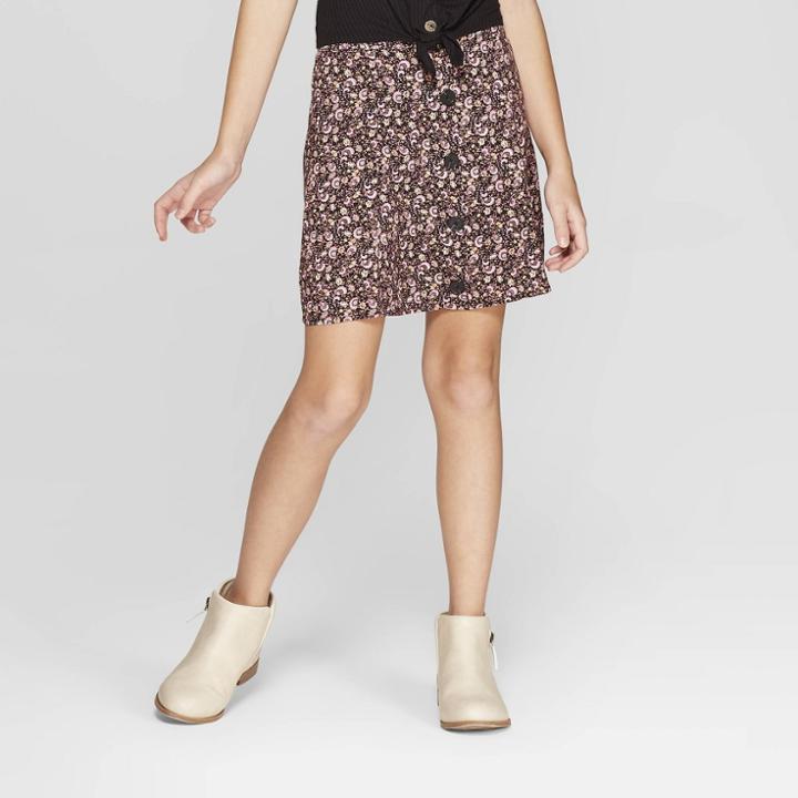Girls' Floral Button Front Skirt - Art Class