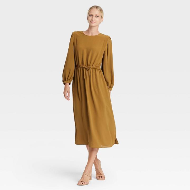 Women's Bishop Long Sleeve Dress - Who What Wear Brown