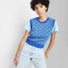 Women's Crewneck Fitted Sweater Vest - Wild Fable Lapis Heart Print