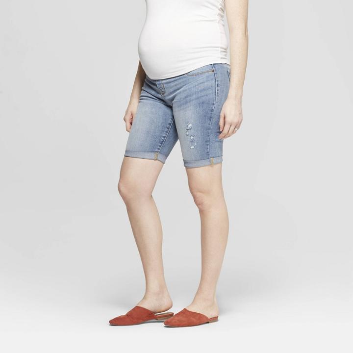 Maternity Crossover Panel Denim Bermuda Jean Shorts - Isabel Maternity By Ingrid & Isabel Light Wash 2, Women's, Blue