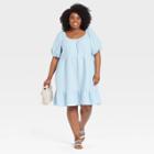 Women's Plus Size Puff Short Sleeve Tiered Babydoll Dress - Universal Thread Blue