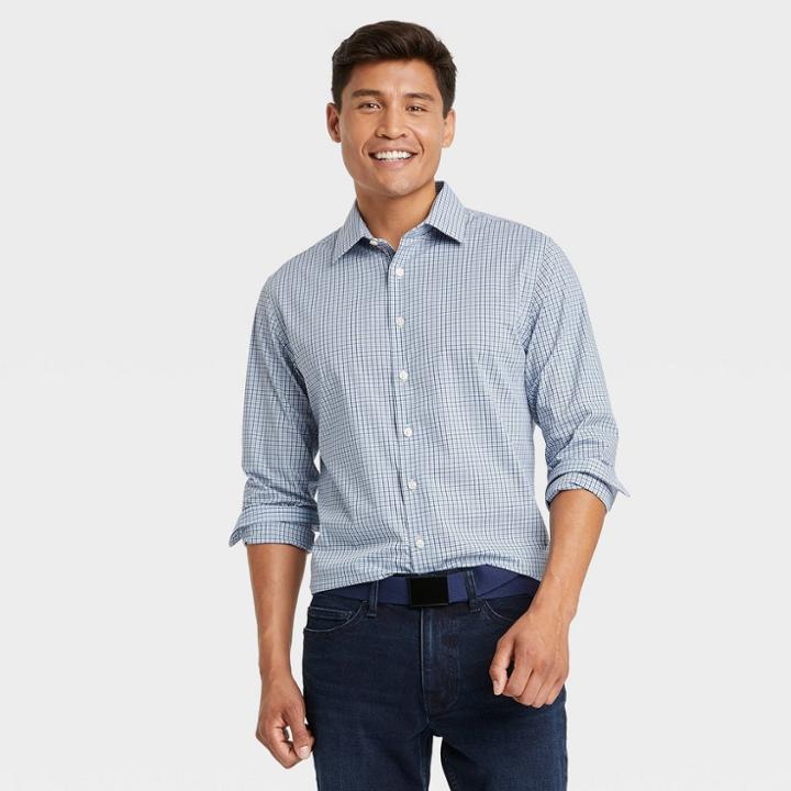 Men's Standard Fit Long Sleeve Button-down Shirt - Goodfellow & Co Bay Blue