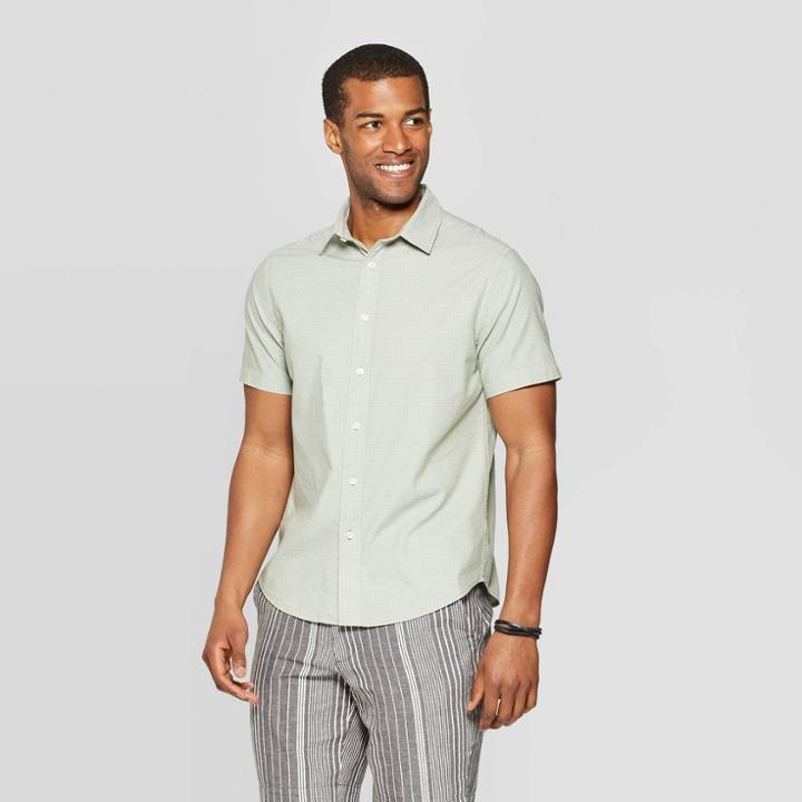 Men's Jacquard Short Sleeve Novelty Button-down Shirt - Goodfellow & Co Pioneer