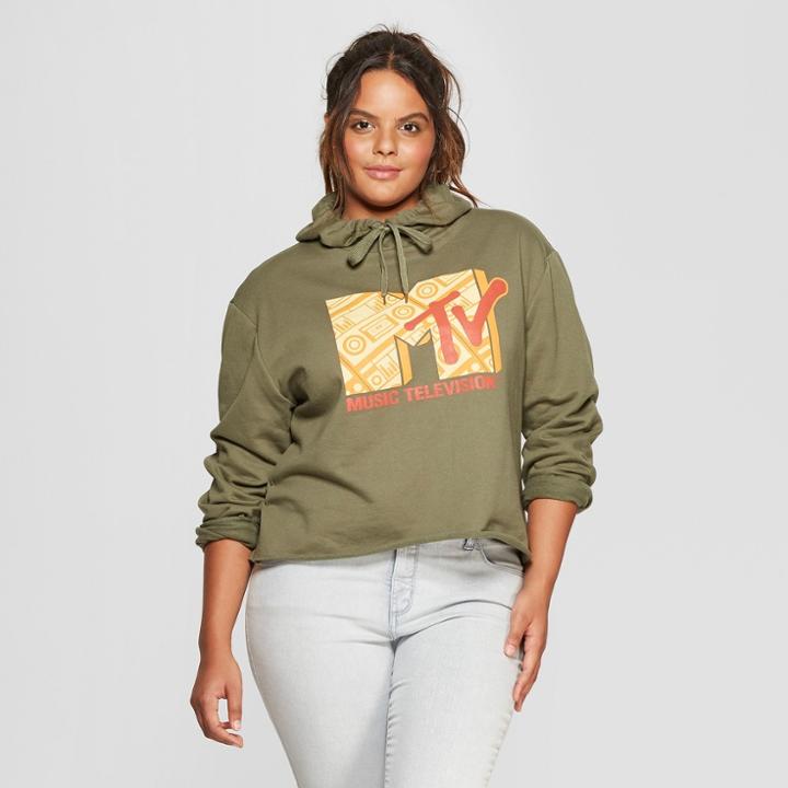 Freeze Women's Plus Size Mtv Cropped Sweatshirt - Green