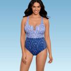 Women's Slimming Control Strappy Cut Out Crossback One Piece Swimsuit - Beach Betty By Miracle Brands Blue