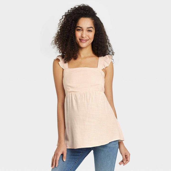 Flutter Short Sleeve Tie-back Maternity Top - Isabel Maternity By Ingrid & Isabel Yellow Pinstripe