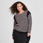 Women's Plus Size Long Sleeve Shoulder Frill Crew T-shirt - Who What Wear Black/pink