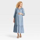 3/4 Sleeve Modern House Maternity Dress - Isabel Maternity By Ingrid & Isabel Blue Plaid
