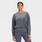 Women's Bishop Long Sleeve Smocked Top - A New Day Blue