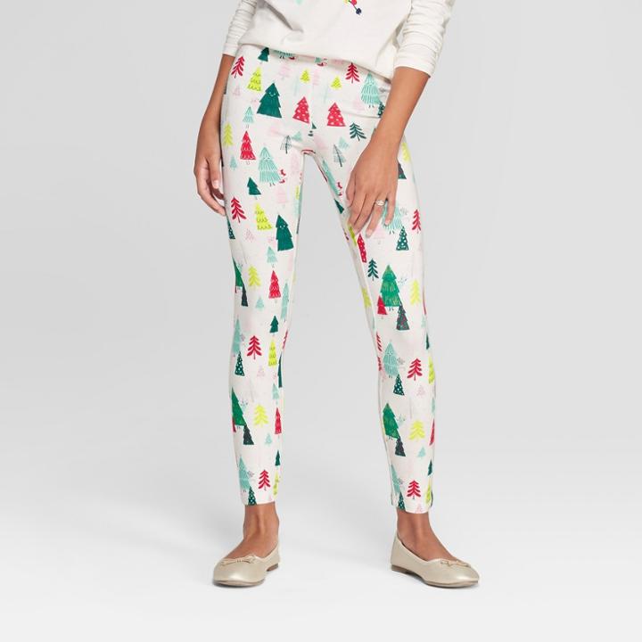 Girls' Christmas Trees Leggings - Cat & Jack Cream