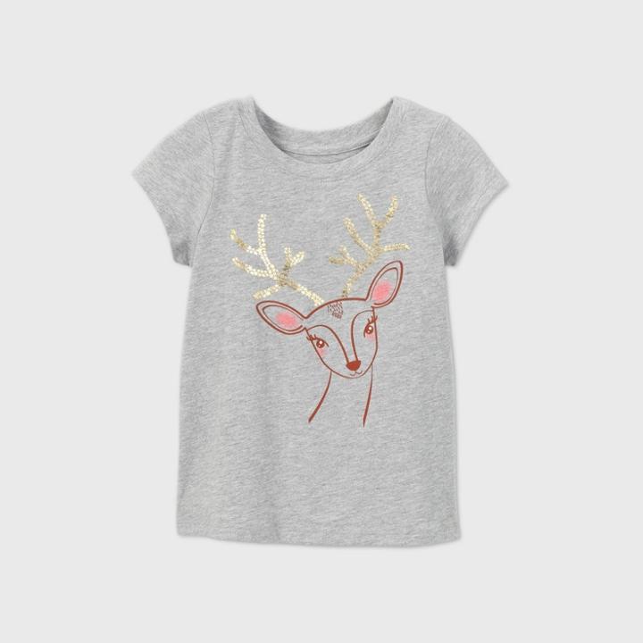 Toddler Girls' Deer With Shine Short Sleeve T-shirt - Cat & Jack Gray