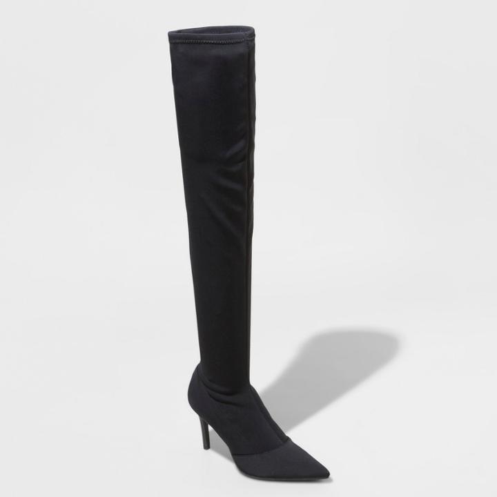 Women's Norina Wide Width Pointed Toe Sock Boots - A New Day Black 9w,