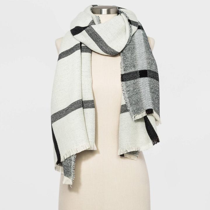 Women's Plaid Oblong Scarves - A New Day Black, Women's, Size: Small, Black White