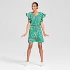 Women's Floral Ruffle Sleeve Dress - A New Day Green
