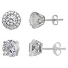 Halo Women's Set Of Two Stud Earrings With Clear Cubic Zirconia In Sterling Silver -