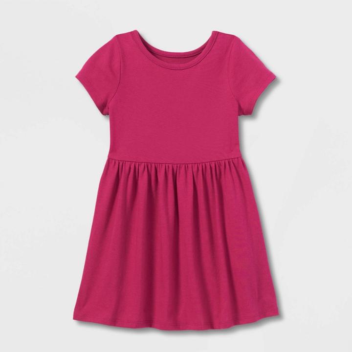 Toddler Girls' Solid Knit Short Sleeve Dress - Cat & Jack Dark Pink