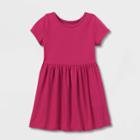 Toddler Girls' Solid Knit Short Sleeve Dress - Cat & Jack Dark Pink