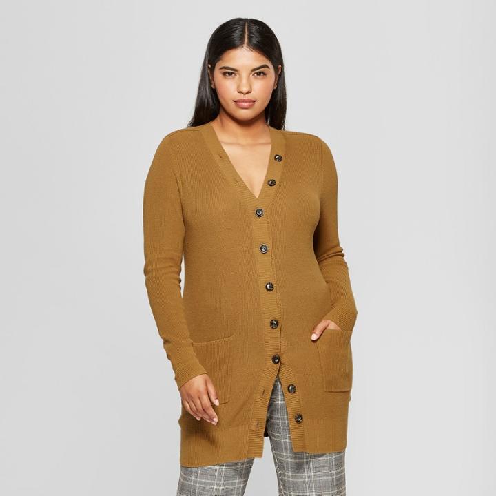 Women's Plus Size Long Sleeve Button Detail Cardigan - Who What Wear Brown