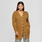 Women's Plus Size Long Sleeve Button Detail Cardigan - Who What Wear Brown