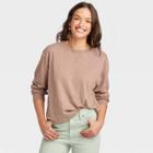 Women's Long Sleeve Boxy T-shirt - Universal Thread Brown